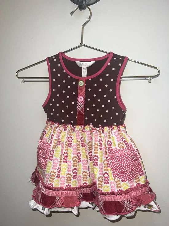 Matilda Jane Full Bloom Sara Top Dress Size 4 Polka Dot Floral Ruffle Boutique - Picture 1 of 9